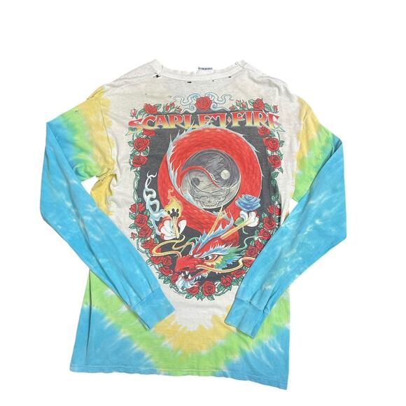Vtg 90s Grateful Dead Liquid Blue Scarlet Fire Tie Dye Long Sleeve T-Shirt As Is - Picture 2 of 8